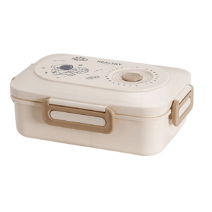 3 rekeszes ételhordó evőeszközökkel, bézs