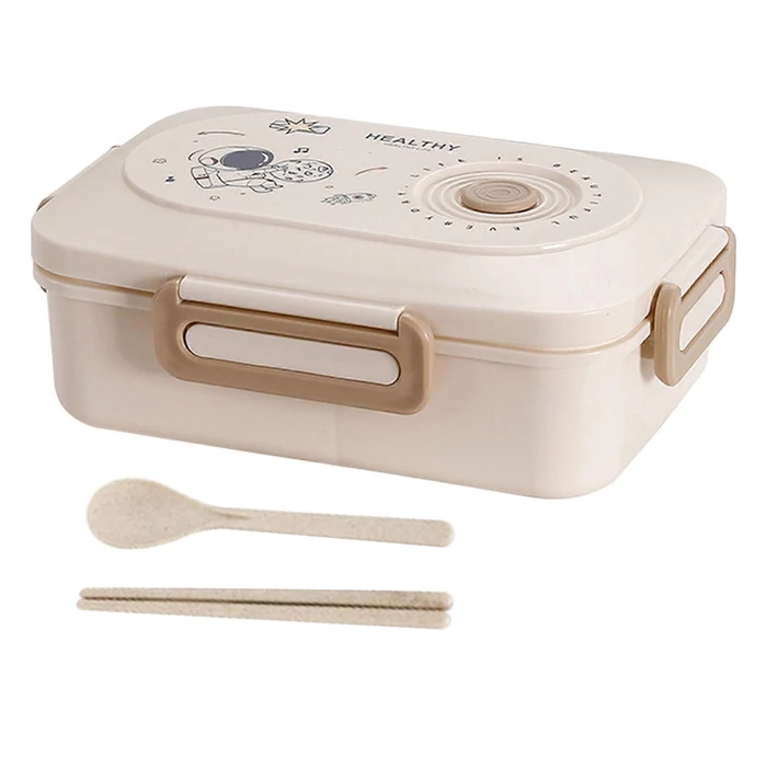 3 rekeszes ételhordó evőeszközökkel, bézs