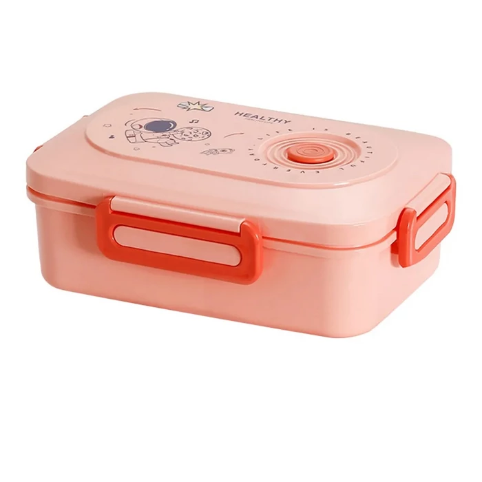 3 rekeszes ételhordó evőeszközökkel, rózsaszín