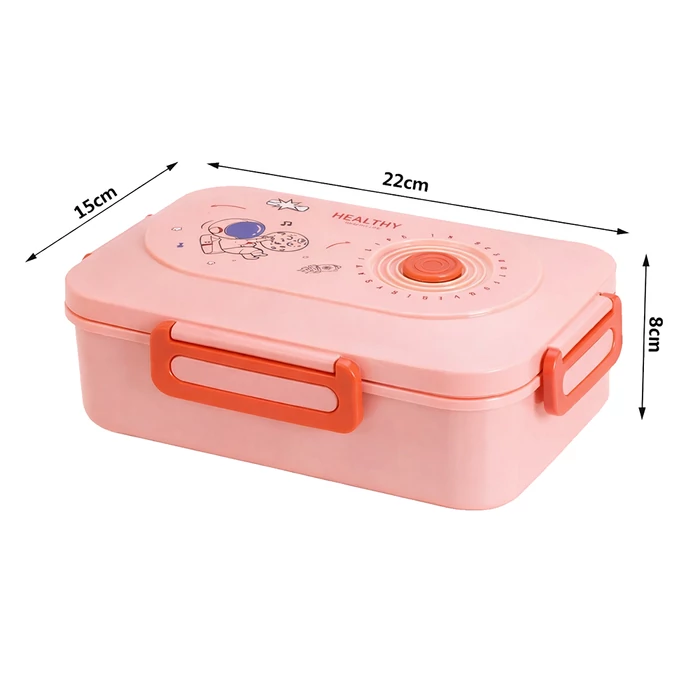 3 rekeszes ételhordó evőeszközökkel, rózsaszín