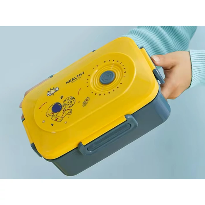 3 rekeszes ételhordó evőeszközökkel, zöld