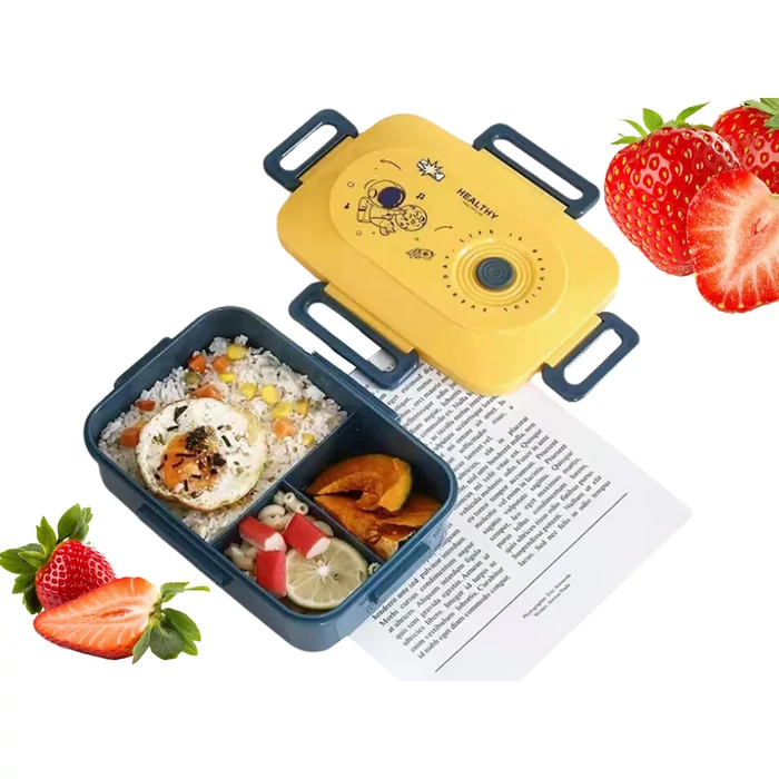 3 rekeszes ételhordó evőeszközökkel, zöld