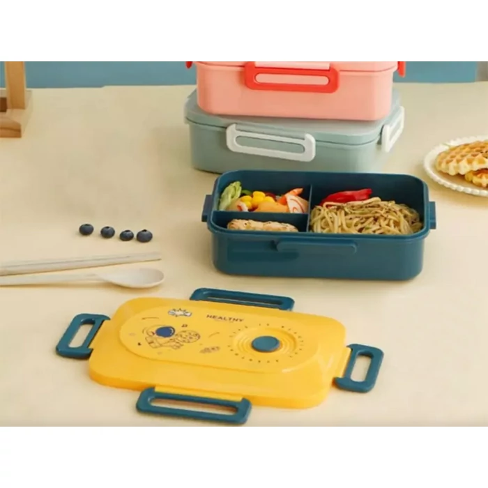 3 rekeszes ételhordó evőeszközökkel, zöld