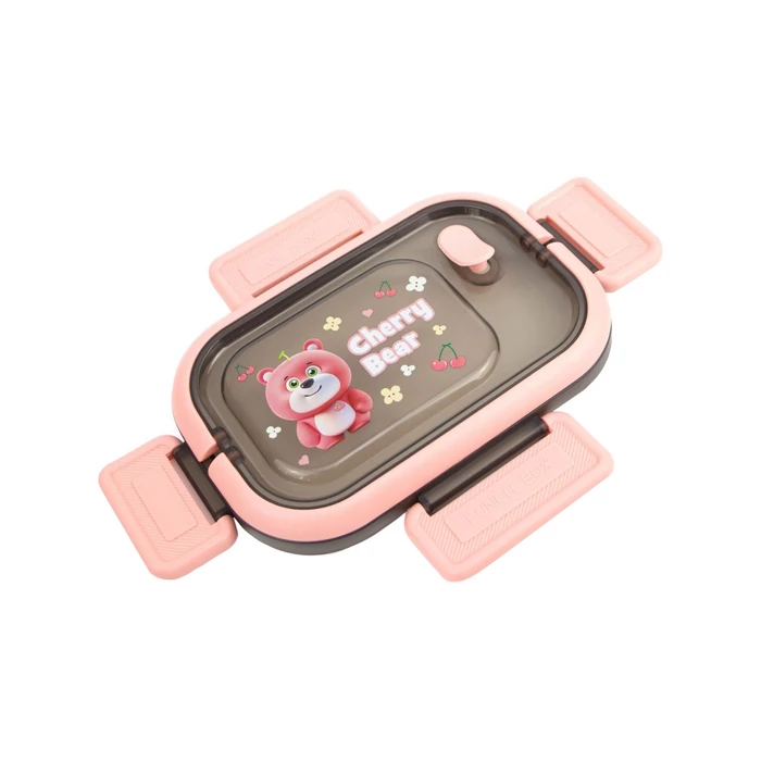 3 rekeszes étkeződoboz evőeszközökkel, rózsaszín