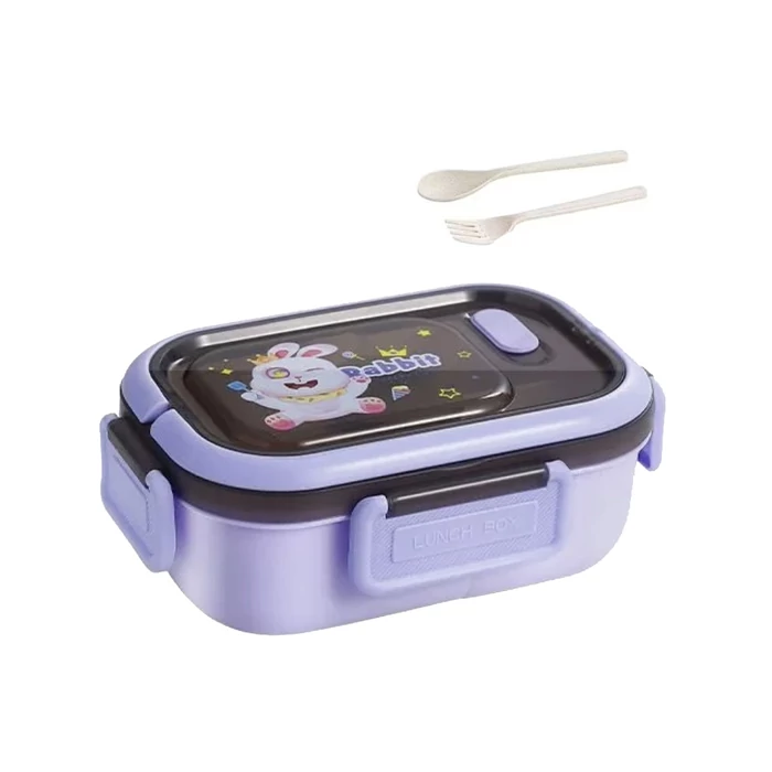 3 rekeszes étkeződoboz evőeszközökkel, lila