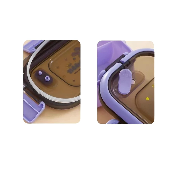 3 rekeszes étkeződoboz evőeszközökkel, lila