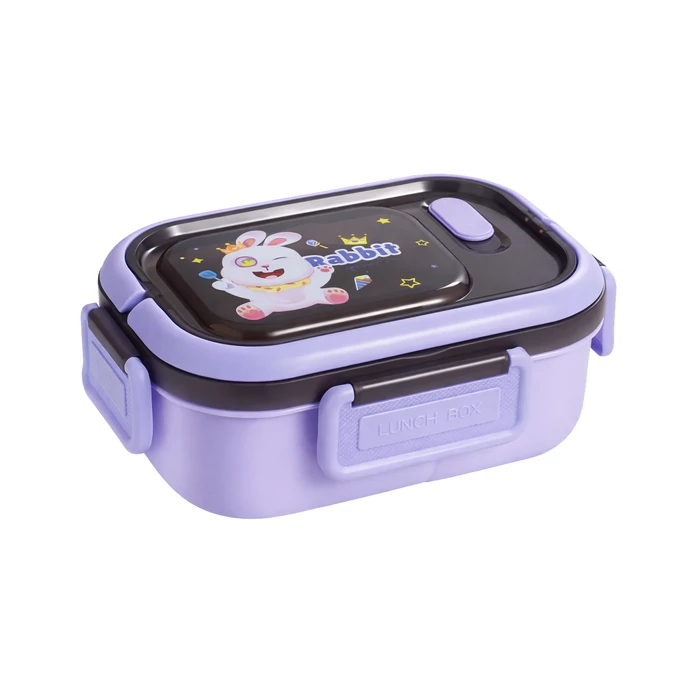 3 rekeszes étkeződoboz evőeszközökkel, lila