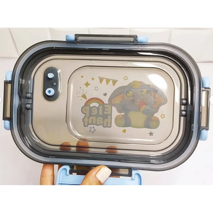 3 rekeszes étkeződoboz evőeszközökkel, kék