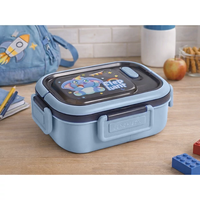 3 rekeszes étkeződoboz evőeszközökkel, kék