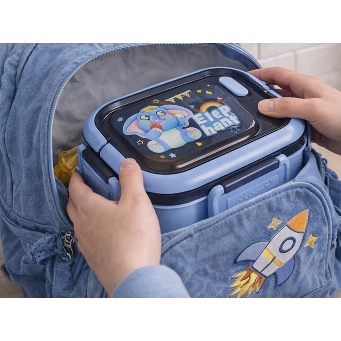 3 rekeszes étkeződoboz evőeszközökkel, kék