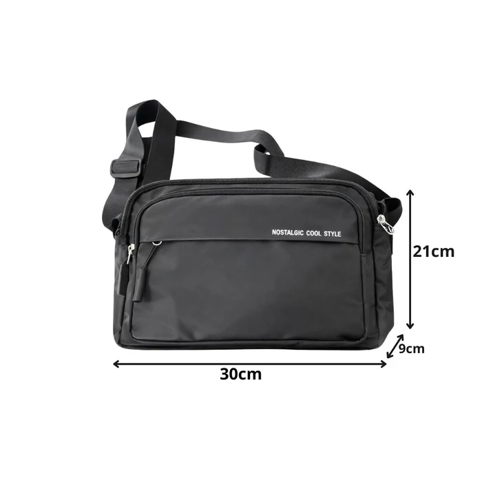 Férfi válltáska 4 cipzáras rekesszel, fekete