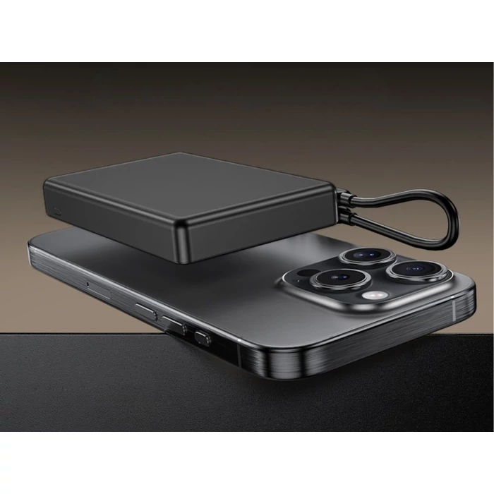 Powerbank vezeték nélküli töltési funkcióval, USB-C és Lightning, 10000 mAh, 20W, szürke