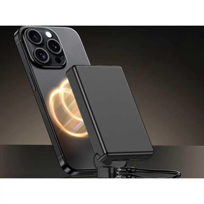 Powerbank vezeték nélküli töltési funkcióval, USB-C és Lightning, 10000 mAh, 20W, szürke