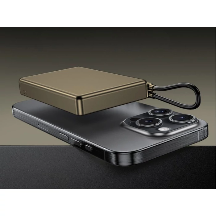 Powerbank vezeték nélküli töltési funkcióval, USB-C és Lightning, 10000 mAh, 20W, arany