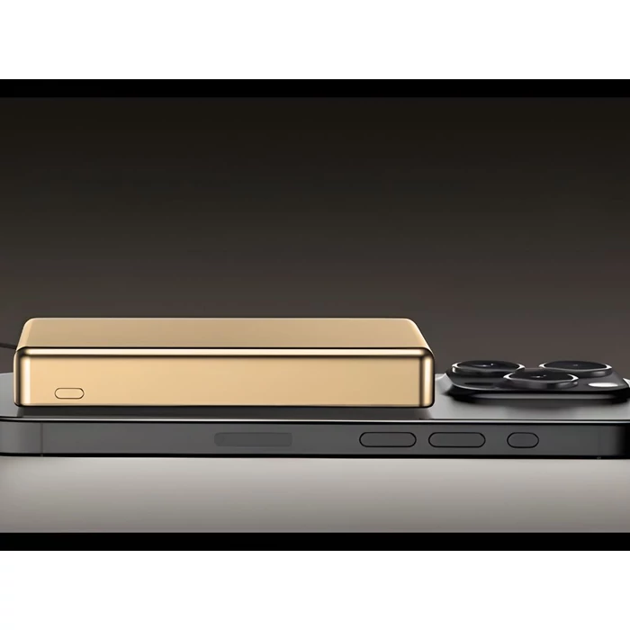 Powerbank vezeték nélküli töltési funkcióval, USB-C és Lightning, 10000 mAh, 20W, arany