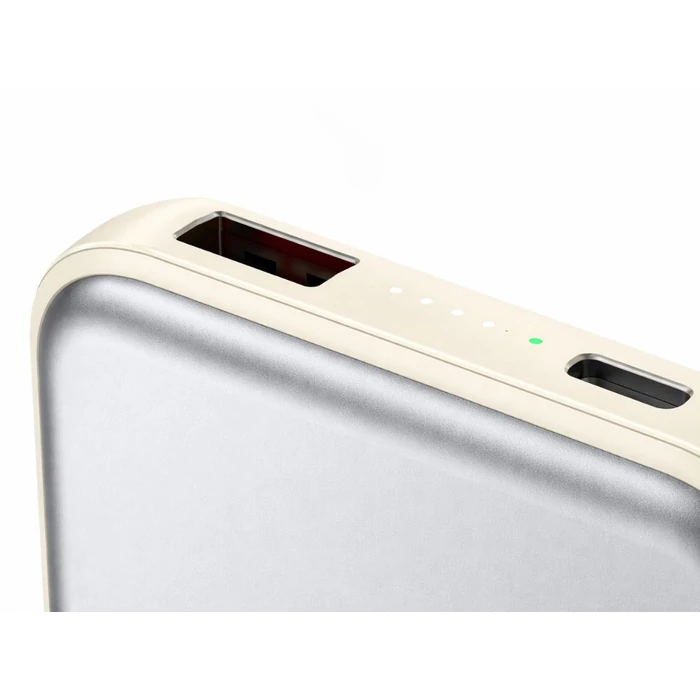 Powerbank vezeték nélküli töltéssel, USB-C és Lightning kábellel, 10000 mAh, krém