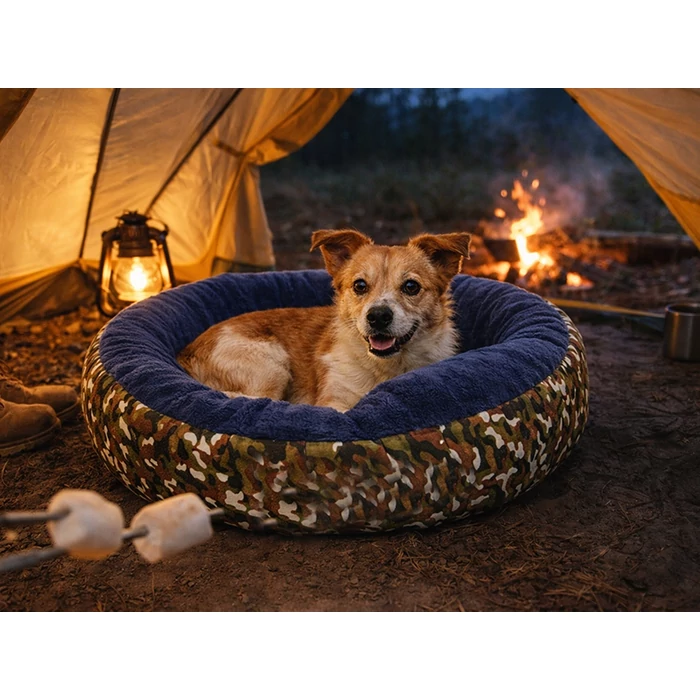 Kutya és macska fekhely megemelt oldalfallal, 53 X 35 cm, terepmintás