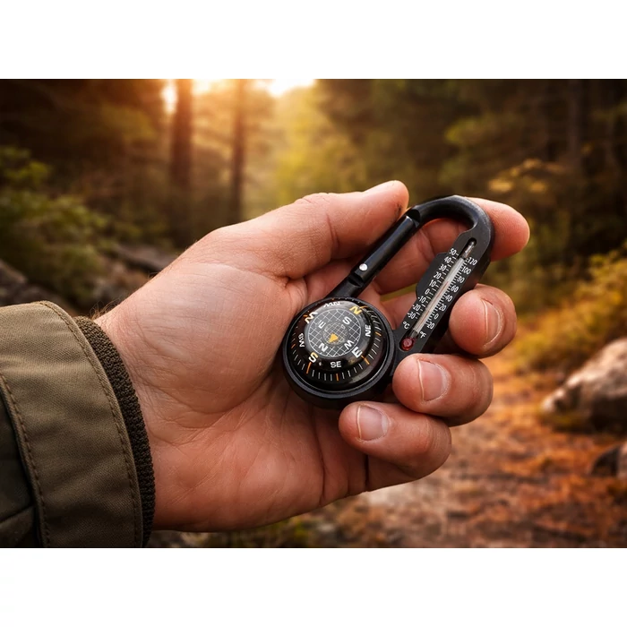 Karabineres iránytű hőmérővel