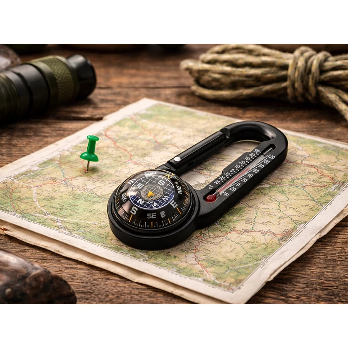 Karabineres iránytű hőmérővel