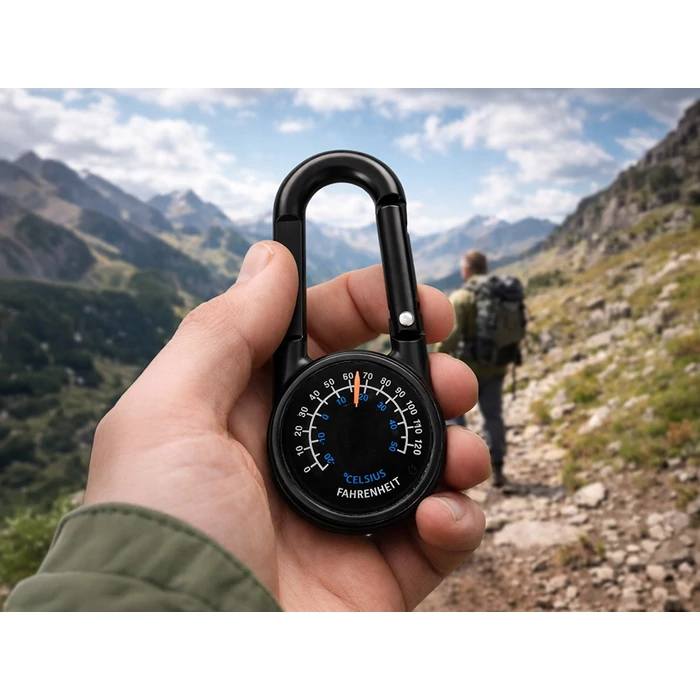 Karabineres, fluoreszkáló iránytű hőmérővel