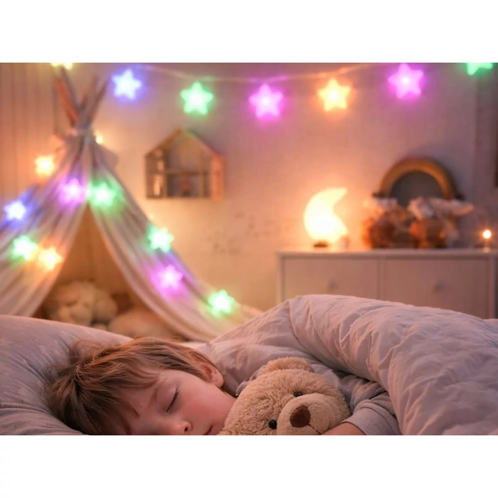 Csillag alakú színes LED-füzér távirányítóval, Bluetooth alkalmazással