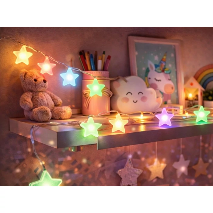 Csillag alakú színes LED-füzér távirányítóval, Bluetooth alkalmazással