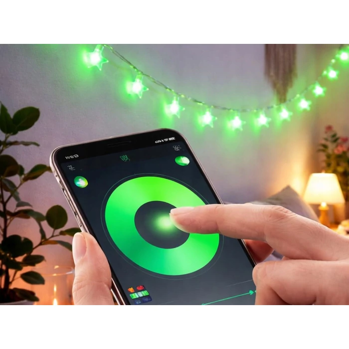 Csillag alakú színes LED-füzér távirányítóval, Bluetooth alkalmazással