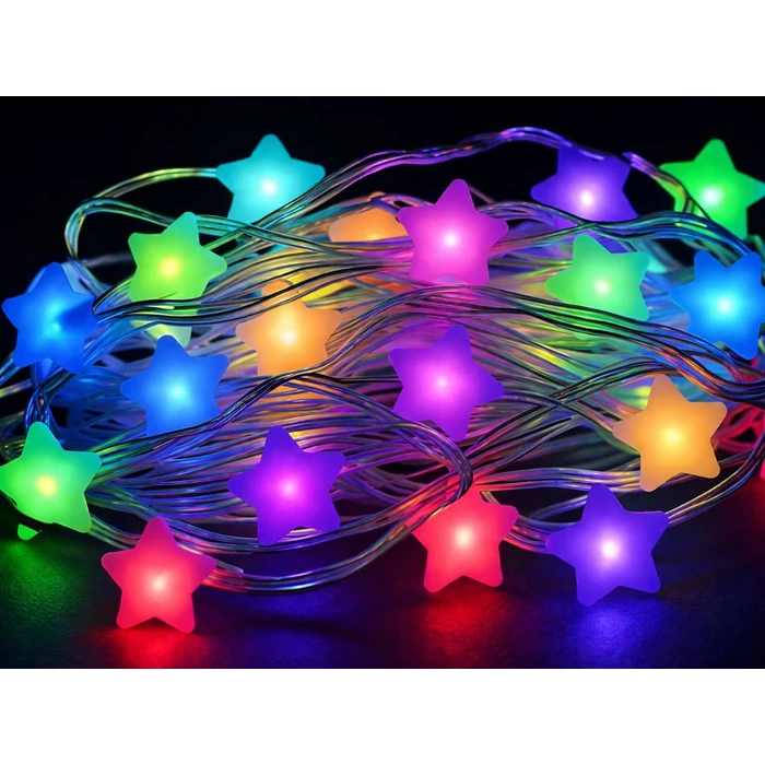 Csillag alakú színes LED-füzér távirányítóval, Bluetooth alkalmazással