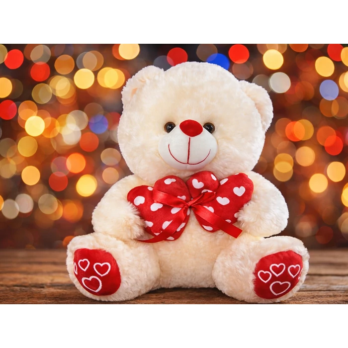 Plüss medve szívekkel, krém színű