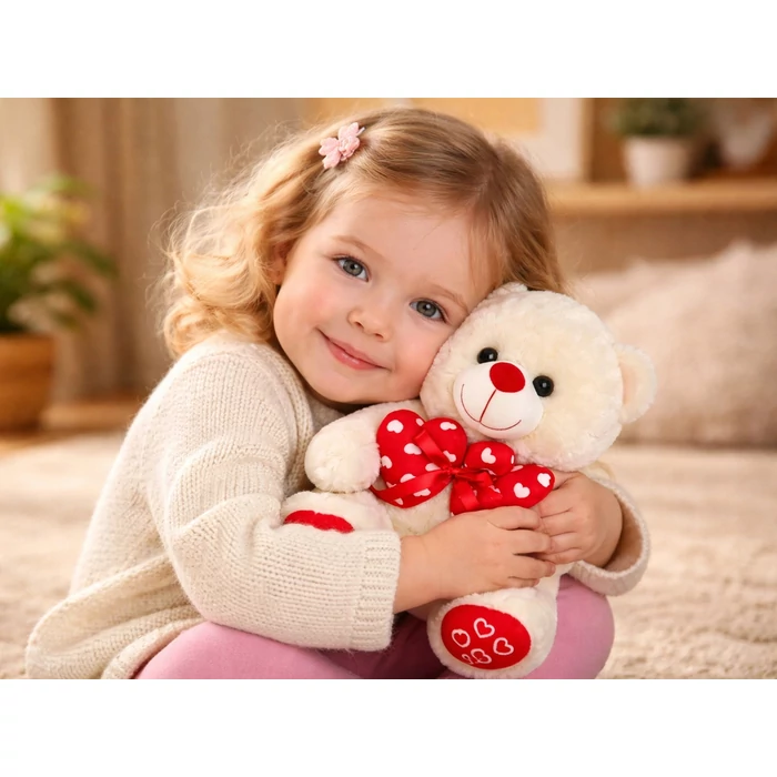 Plüss medve szívekkel, krém színű