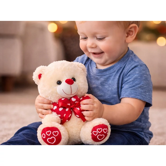 Plüss medve szívekkel, krém színű
