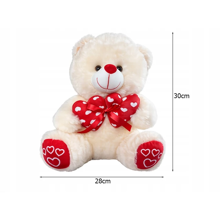 Plüss medve szívekkel, krém színű