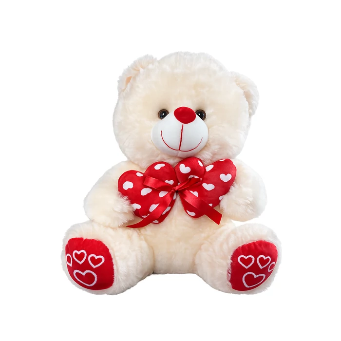 Plüss medve szívekkel, krém színű