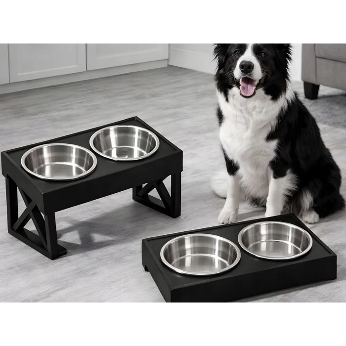 Dupla etetőtál kutyáknak és macskáknak kihajtható lábakkal
