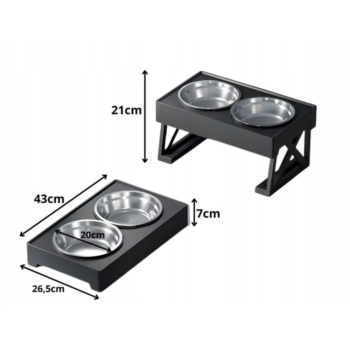 Dupla etetőtál kutyáknak és macskáknak kihajtható lábakkal