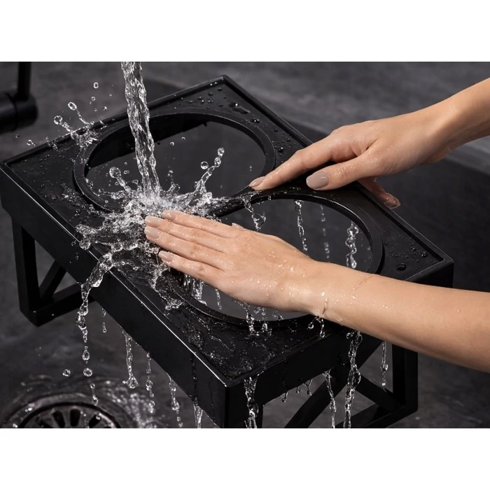 Dupla etetőtál kutyáknak és macskáknak kihajtható lábakkal