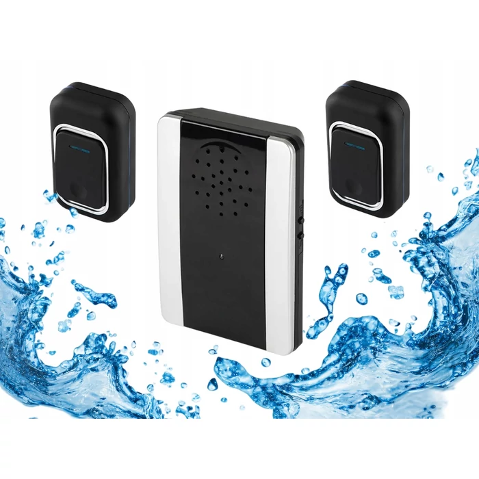 Vezeték nélküli elemes csengő 2 gombbal, rögzítőkkel, 300 méter