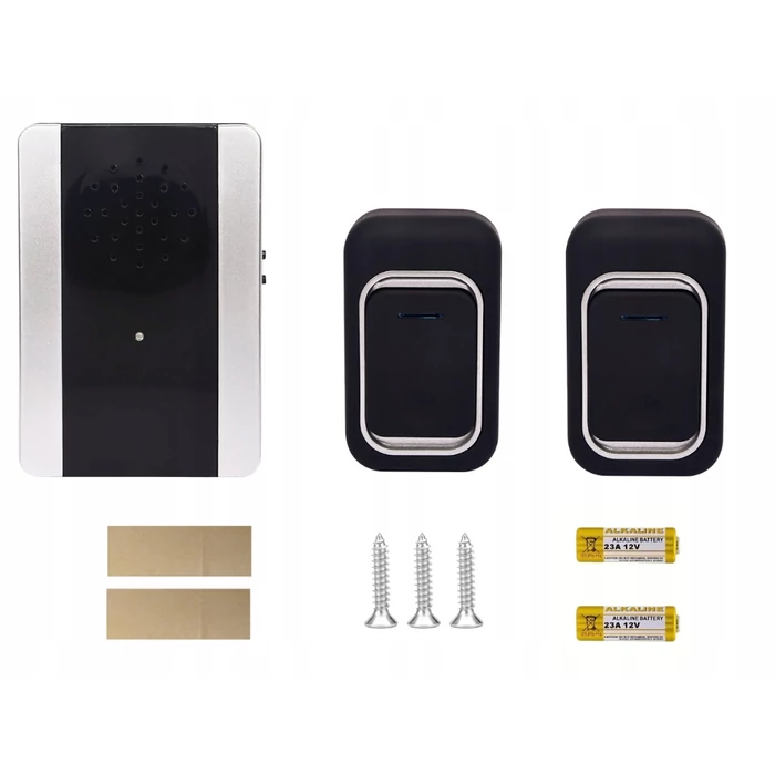 Vezeték nélküli elemes csengő 2 gombbal, rögzítőkkel, 300 méter