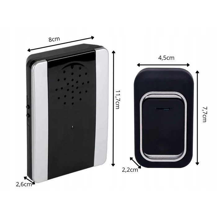 Vezeték nélküli csengő 2 vízálló csengőgombbal, 150 méter