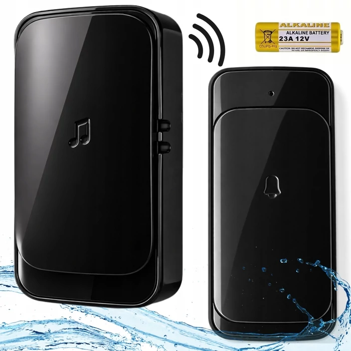 Vezeték nélküli elemes csengő, 300 méter, fekete