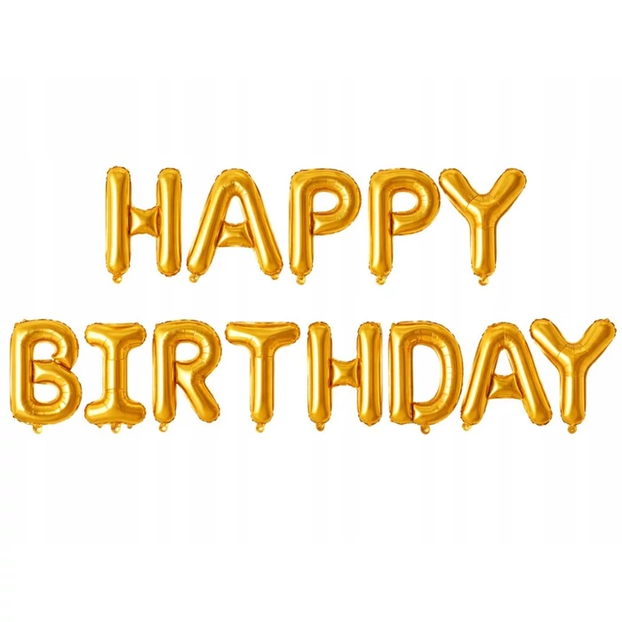 HAPPY BIRTHDAY feliratú fólia lufik születésnapi partihoz, aranysárga