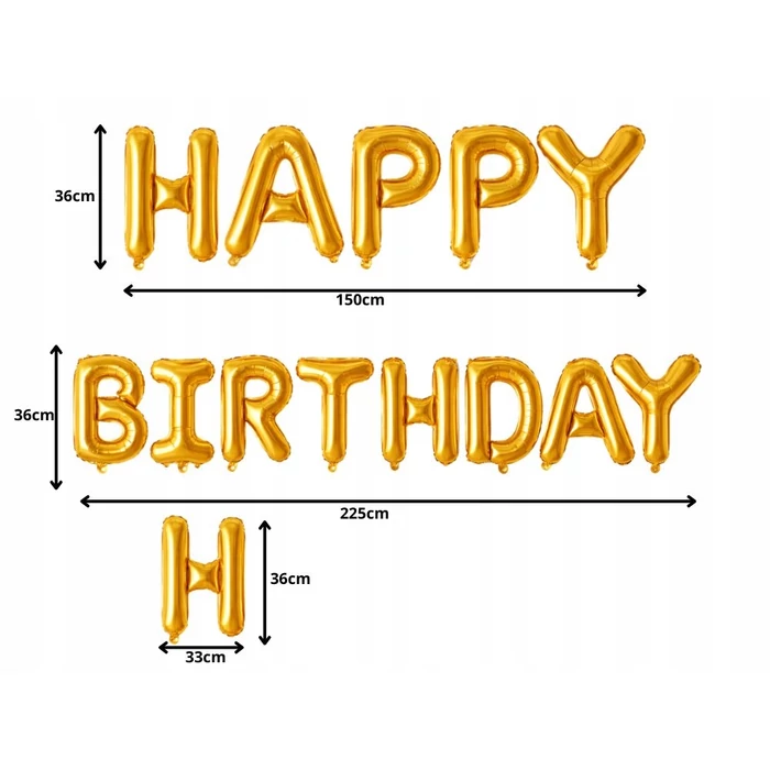 HAPPY BIRTHDAY feliratú fólia lufik születésnapi partihoz, aranysárga