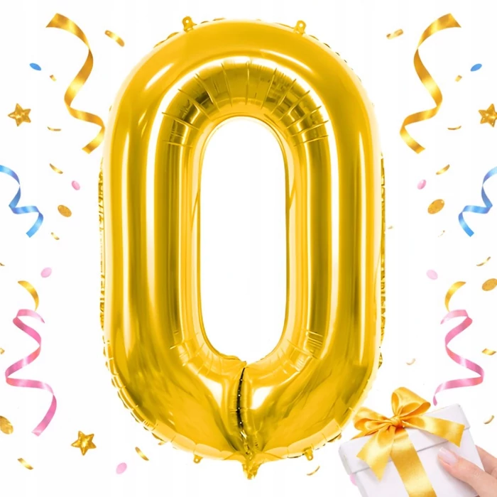 0-ás számú fólia lufi születésnapra, aranysárga, 46 x 65 cm