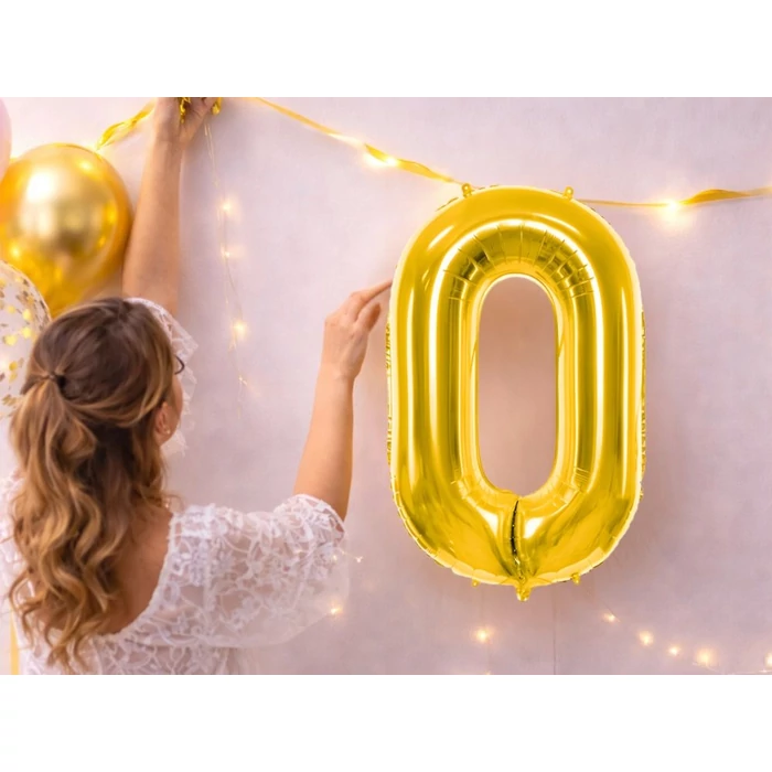 0-ás számú fólia lufi születésnapra, aranysárga, 46 x 65 cm