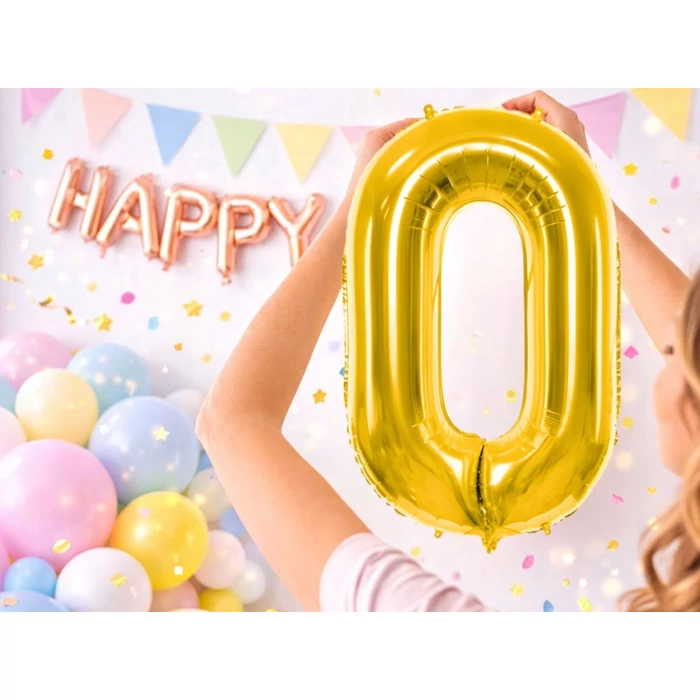 0-ás számú fólia lufi születésnapra, aranysárga, 46 x 65 cm