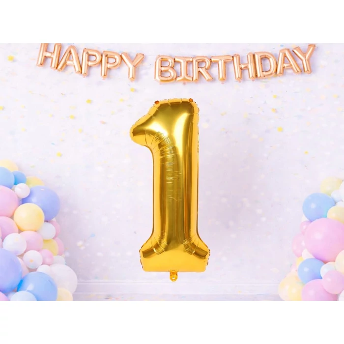 1-es számú fólia lufi születésnapra, aranysárga, 32 x 65 cm