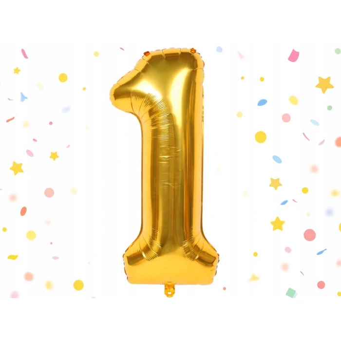 1-es számú fólia lufi születésnapra, aranysárga, 32 x 65 cm