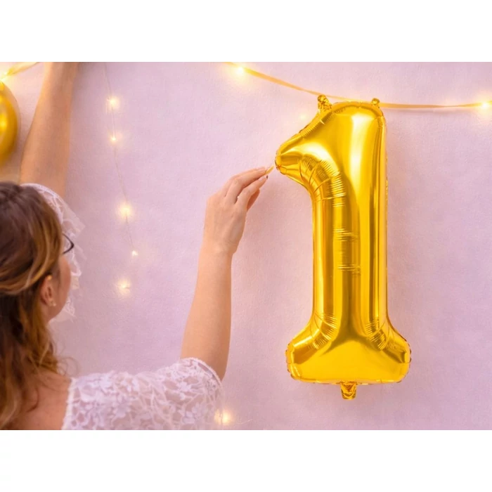 1-es számú fólia lufi születésnapra, aranysárga, 32 x 65 cm