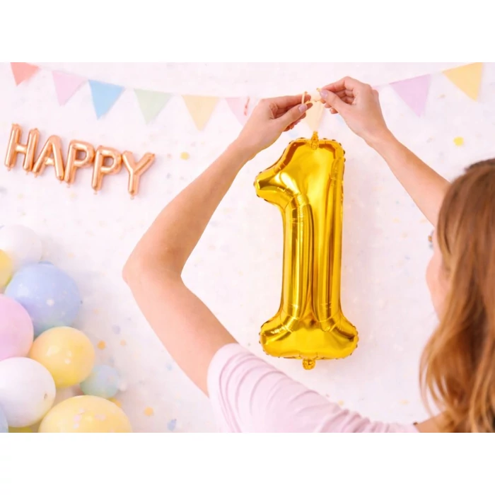 1-es számú fólia lufi születésnapra, aranysárga, 32 x 65 cm