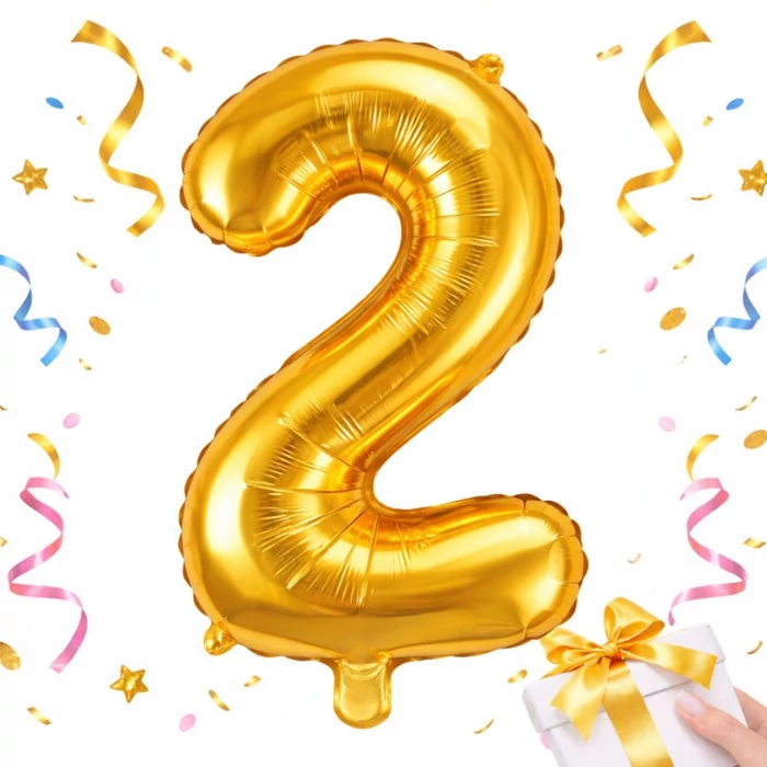 2-es számú fólia lufi születésnapra, aranysárga, 42 x 70 cm